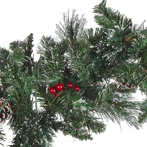 Julgirland Grön Syntetmaterial 270 cm LED-lampor Konstgjorda frostade tallkottar Bär Justerbara kvistar Beliani