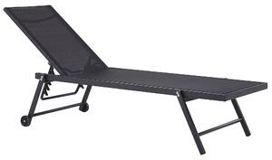 Solsäng Svart Syntetiskt Säte Aluminiumram 198 x 61 cm Justerbart Ryggstöd Patio Trädgård Beliani