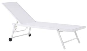 Solsäng Vit Syntetiskt Säte Aluminiumram 198 x 61 cm Justerbart Ryggstöd Patio Trädgård Beliani