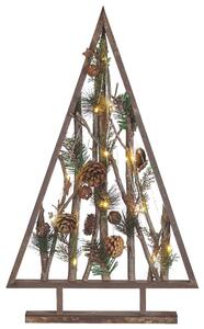Dekorativ Figur Julgran Mörk Furuträ 62 cm med Tallkottar LED-ljus Rustik Boho Design Beliani