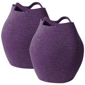 Set med 2 Förvaringskorgar Lila Bomull 20 x 30 cm Handvävda Tvättkorgar Beliani