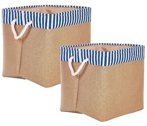 Set med 2 Förvaringskorgar Polyester Bomull Beige Tvättkorgar Organisering med Handtag Traditionell Vardagsrum Sovrum Beliani