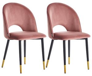 Set med 2 matstolar Rosa Sammetsklädsel Svarta Ben Retro Glamour Matsal Kök Vardagsrum Beliani