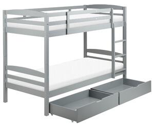 Våningssäng med lådor Grå Furu EU Enkel Storlek 90 x 200 cm Hög Sovande Barn Barn Sovrum Stege Lameller Beliani