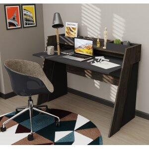 Broklyn skrivbord 123,6 x 59,6 cm - Antracit/wenge - Skrivbord med hyllor | lådor, Skrivbord, Kontorsmöbler