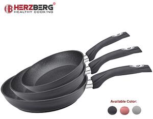 Herzberg 3 delar smidda aluminium stekpanna Set 20/24/28 Svart
