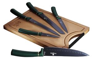 BerlingerHaus - Set av rostfria knivar 6st grön med en bambu skärbräda