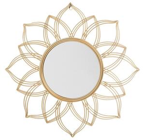 Väggmonterad Hängande Spegel Guld 67 cm Rund Blom Form Glamour Konst Vintage Hollywood Beliani