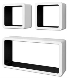 3 Flytande DVD/bokhylla förvaring i MDF kubform svart/vit