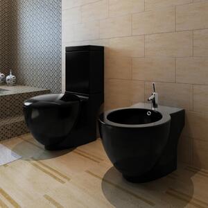 Toalettstol och bidé svart keramik inkl. cistern