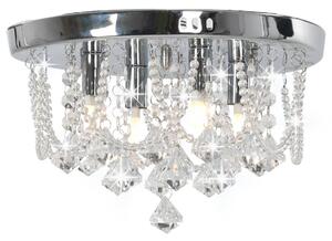 Taklampa med kristallpärlor silver rund 4 x G9-lampor