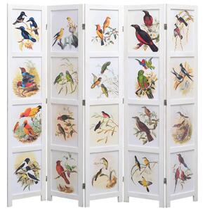 Rumsavdelare 5 paneler vit 175x165 cm fåglar
