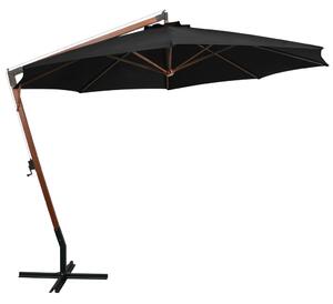Hängande parasoll med stolpe svart 3,5x2,9 massivt granträ