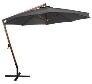 Hängande parasoll med stolpe antracit 3,5x2,9 massivt granträ