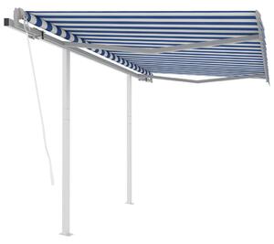 Markis med stolpar automatisk infällbar 3,5x2,5 m blå och vit