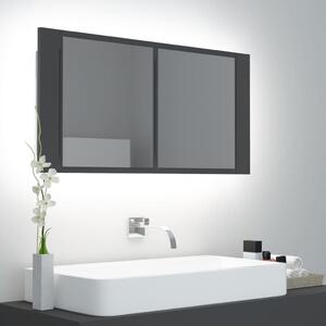 Spegelskåp med LED grå 90x12x45 cm