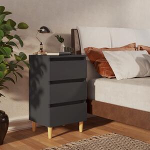 Sängbord med ben i massivt trä grå 40x35x69 cm