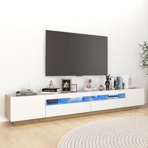 TV-bänk med LED-belysning vit och sonoma-ek 260x35x40 cm