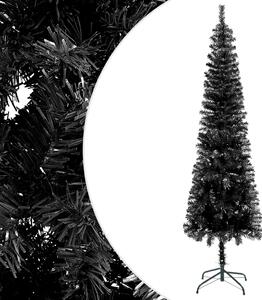 Plastgran smal med LED och julgranskulor svart 180 cm