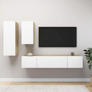 TV-skåp 4 delar vit och sonoma-ek konstruerat trä