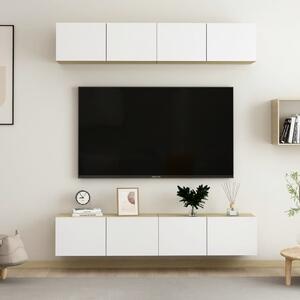 TV-skåp 4 delar vit och sonoma-ek 80x30x30 cm spånskiva