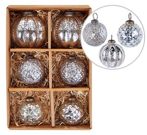 6 st Julkulor Handgjorda Silver Glas Hängande Julgranskulor Juldekor Beliani