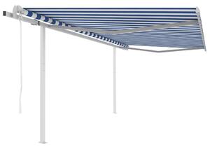 Markis med stolpar automatisk infällbar 4x3 m blå och vit