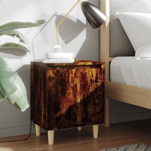 Sängbord med massiva träben rökfärgad ek 40x30x50 cm
