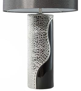 Bordslampa Svart Silverporslin 52 cm Rund Lampskärm med Tvåfärgat Glamourmönster Beliani