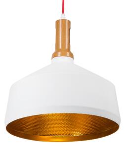 Hängande Taklampa Vit med Guld och Ljus trä Aluminium Rund Geometrisk Skärm Industriell Design Beliani