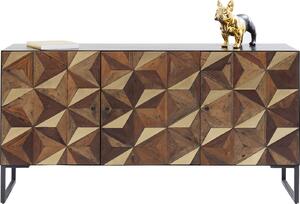KARE DESIGN Illusion Guld Skänk - Stål / Brunt Återvunnet Trä, med 3 Luckor
