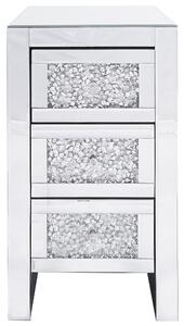 Sängbord Silver Speglat glas med 3 lådor 60 x 30 x 30 cm Modern Glam Design Vardagsrum Sovrum Beliani