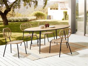 Set med 4 stolar Naturlig Konstrotting Svart stålram Flätat ryggstöd och sits Boho Design Beliani