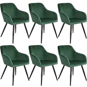 Tectake 404028 6x stol marilyn sammetsoptik - mörkgrön/svart