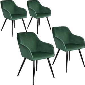 Tectake 404027 4x stol marilyn sammetsoptik - mörkgrön/svart
