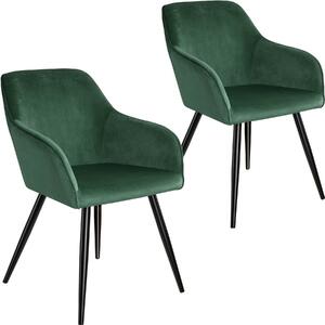 Tectake 404026 2x stol marilyn sammetsoptik - mörkgrön/svart