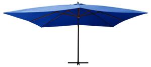 Frihängande parasoll med trästång 400x300 cm azurblå