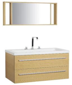 Badrumsmöbler Beige och Silver 2 Lådor Spegel Väggskåp Tvättställ Modern Beliani