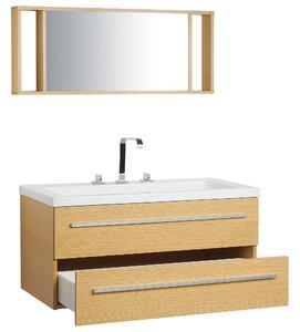 Badrumsmöbler Beige och Silver 2 Lådor Spegel Väggskåp Tvättställ Modern Beliani