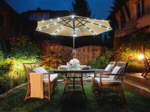 Trädgårdsparasoll Taupe Skärm med LED Lampa 266 x 240 cm Aluminium Stång Vevmekanism Utomhus Paraply Beliani