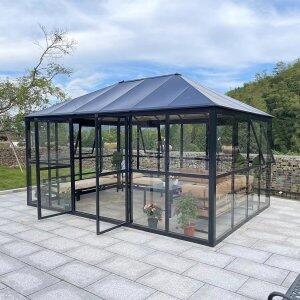 Växthus Jupiter med härdat glas - 12,8 m² - svart