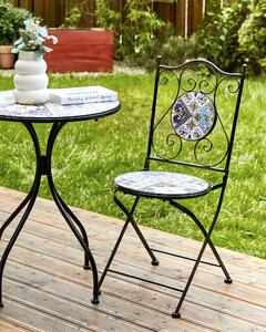 Trädgårdsstol 2 st Svart Metall Järnram Hopfällbar Mosaikplattor Mönster Vintage Stil Utomhus Beliani