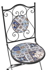 Trädgårdsstol 2 st Svart Metall Järnram Hopfällbar Mosaikplattor Mönster Vintage Stil Utomhus Beliani