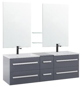 Badrumsmöbler Grå och Silver 2 Lådor Speglar Väggskåp Dubbla tvättställ Modern Beliani
