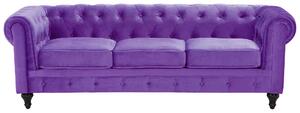 Chesterfield Soffa Lila Sammet Tyg Klädsel Mörka Trä Ben 3-sits Modern Beliani