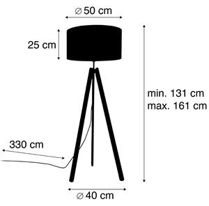 Modern golvlampa trälinne skärm vit 50 cm stativ - Telu