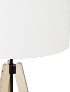 Modern golvlampa trälinne skärm vit 50 cm stativ - Telu