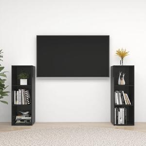 TV-bänk 2 st svart högglans 107x35x37 cm spånskiva