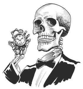 Illustration Human skeleton with a watch, rainman_in_sun