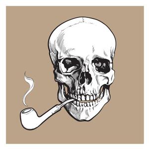 Illustration Hand drawn human skull smoking lacquered, sabelskaya